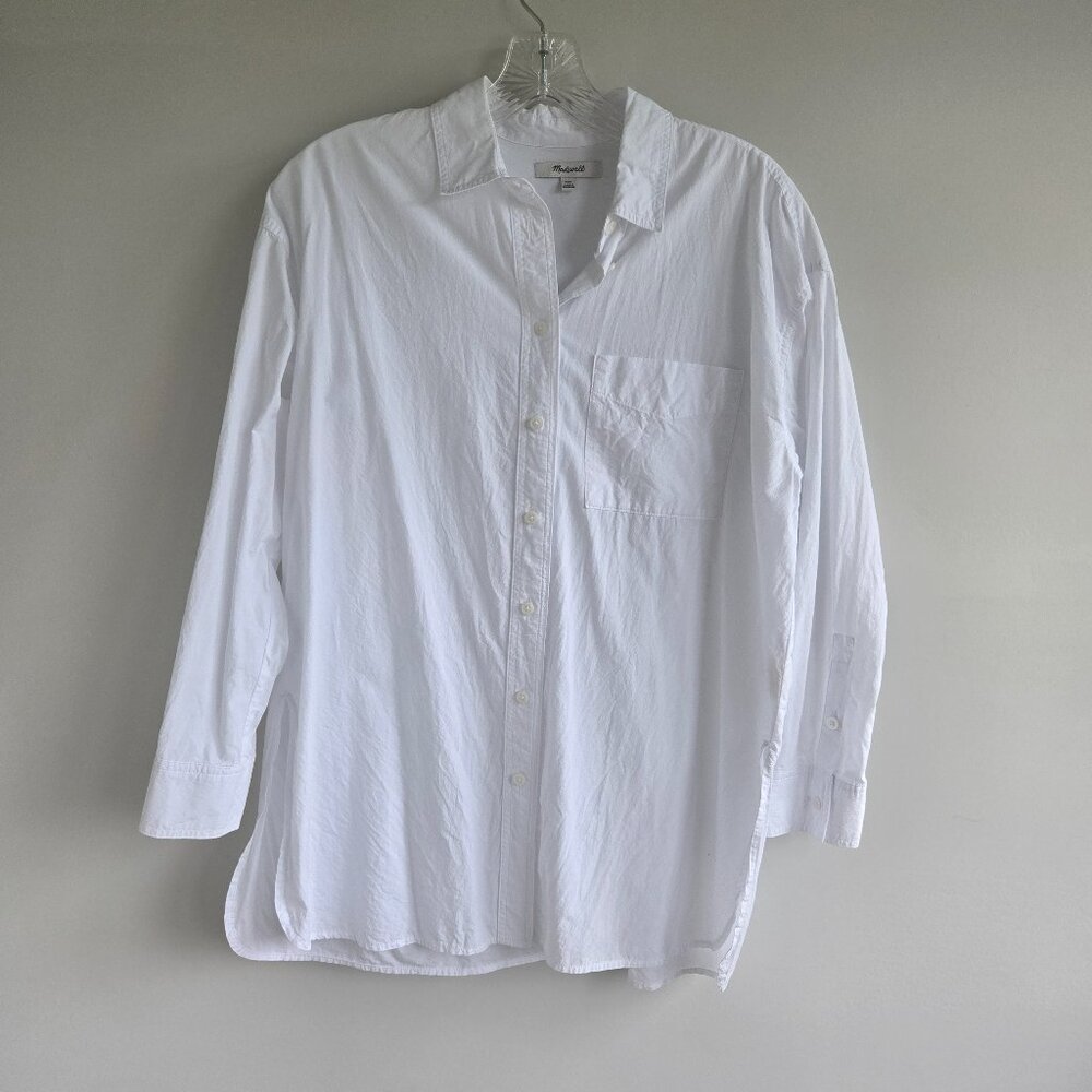 Madewell Oversized Long Button Front Shirt White Cotton Size XXS